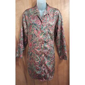 Victorias Secret Vintage 90s Red/Green/Gold Paisley Satin Night Shirt Size XS